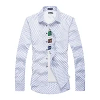 

Men Formal Shirt Turn Down Collar Long Sleeve Mens Casual Shirts Dots Pattern