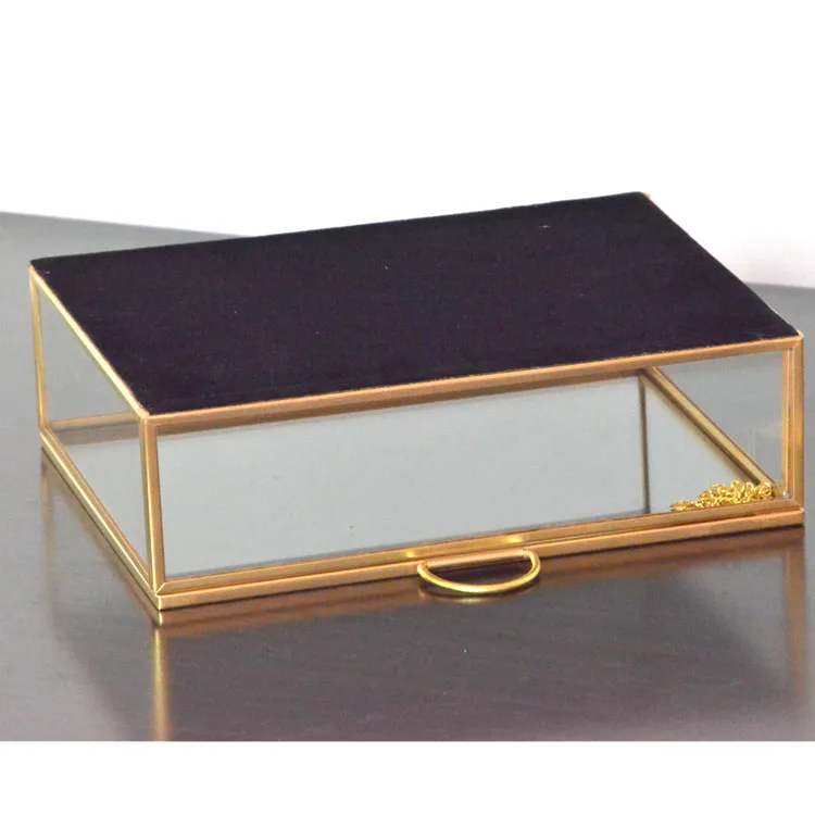 /\ Vintage Brass & Glass 21/2" Square Small Trinket Box Jewelry Ring Curio Display /\ Wholesale