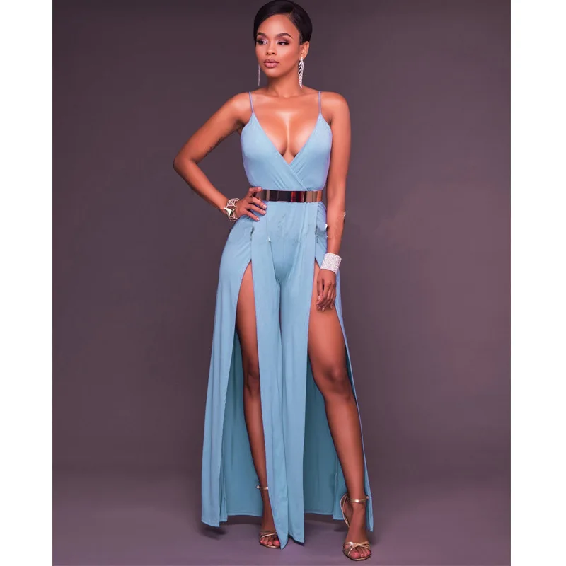 

WW-0792 Condole Belt Deep V-neck Backless Split Of Tall Waist Sexy Jumpsuits Split Trousers Suits For Women Stacked Jumpsuit, Customized color