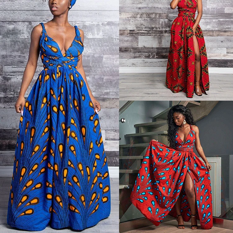 China Clothes Manufacturer Wholesale African Style Dashiki Designs Polyester Long Maxi Dresses Women