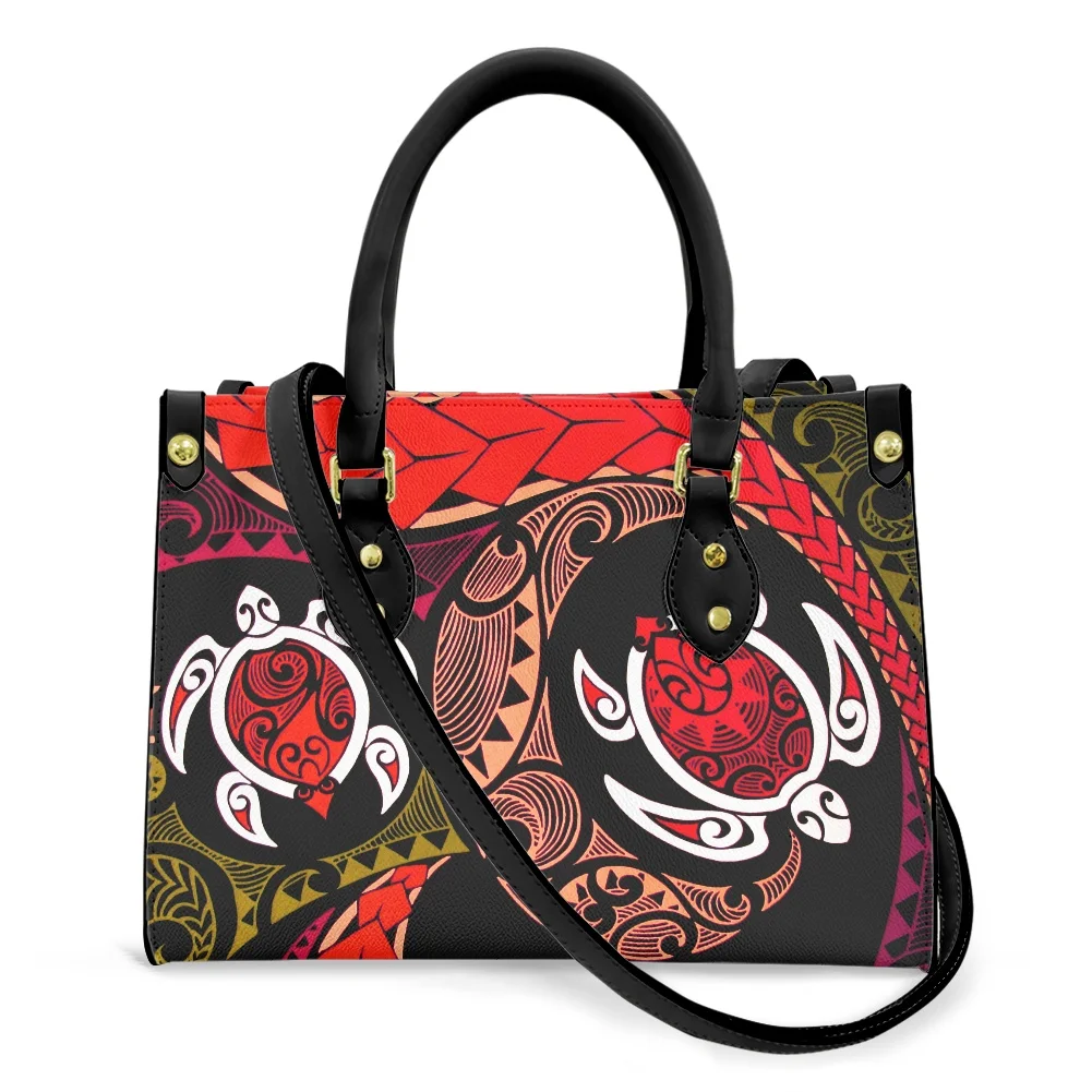 

Wholesale Leather Handbags Samoan Island Polynesian Red Tribal Black Pattern Brand Bags Ccustom Women Handbags Famous Luxury, Accept custom made