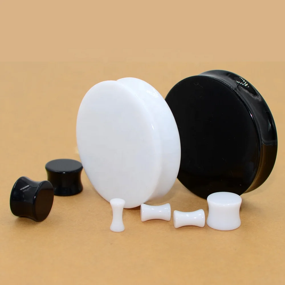 

3mm-50mm Big Size Solid Acrylic Saddle Ear Plugs Expander Piercing Earring Body Jewelry Black & White Ear Gauge