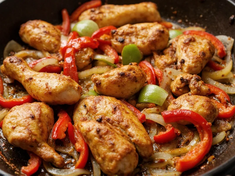 Sizzling chicken fajitas with peppers and onions