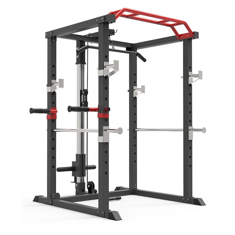 

Smith Machine 2021 Home Gym Bodybuilding Equipment Multi-function Strength Training Squat Power Rack Smith Cage Machine, Black+red