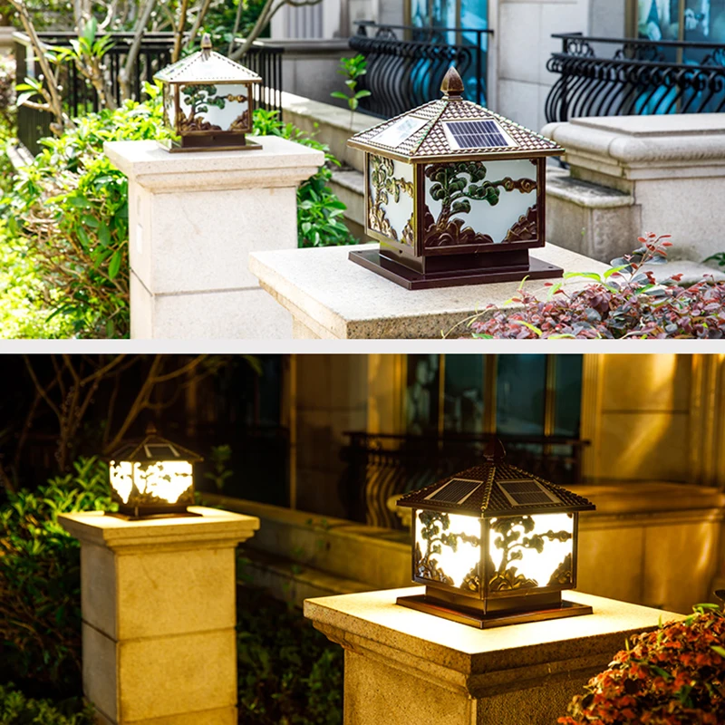 New style wholesale fancy main solar post low voltage e27 lamp source solar powered gate pillar light