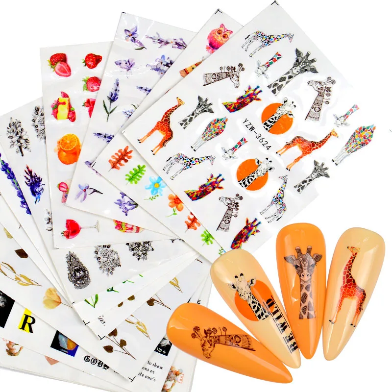 

Free Shipping Manicure Salon Fruit Dried Flower Cute Nail Sticker Summer Water Transfer Lavender Nail Decals