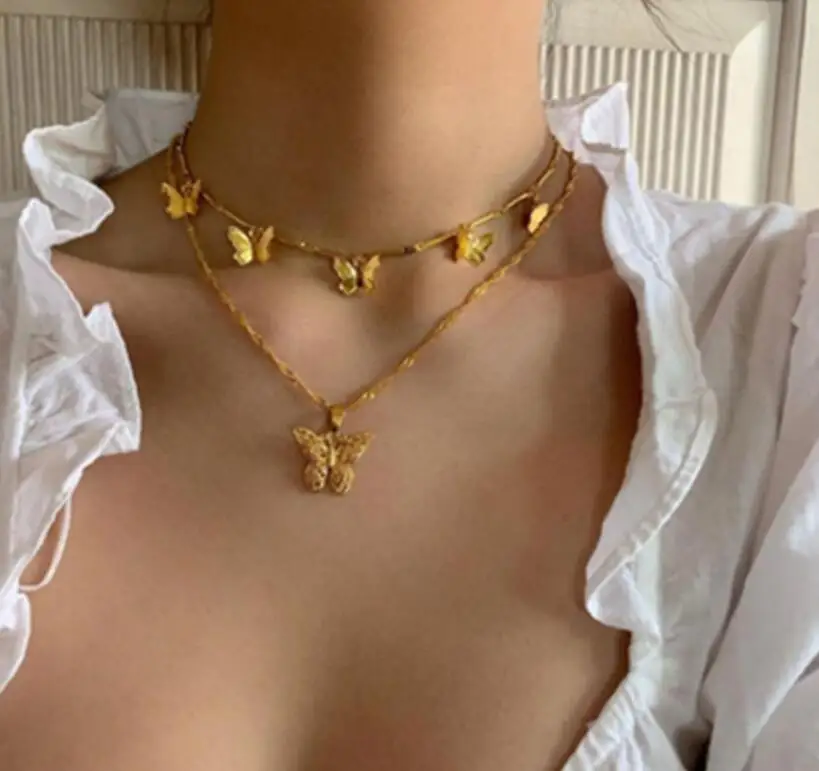 

Bohemian Adjustable Double-layer Gold butterfly Pendant Chain Necklace for women