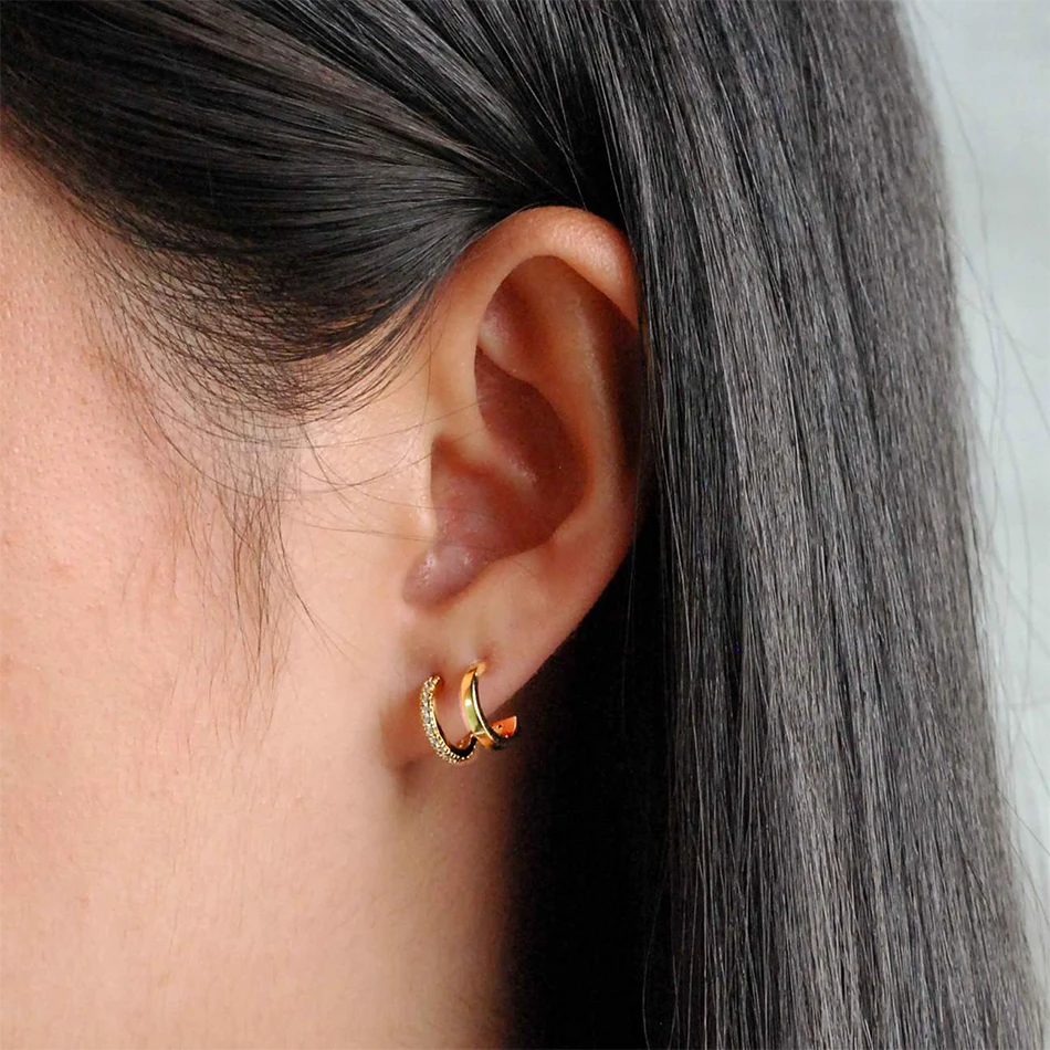 

wholesale 18k gold plated popular jewelry 925 sterling silver double zircon stud earrings for wonmens