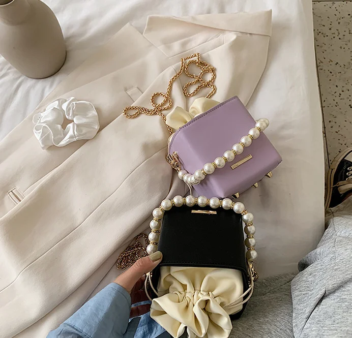 

Women 's Bags 2020 Fall Retro Drawstring Pearl handbags for Ladies Trendy Bucket bag Crossbody Purses, 4 color