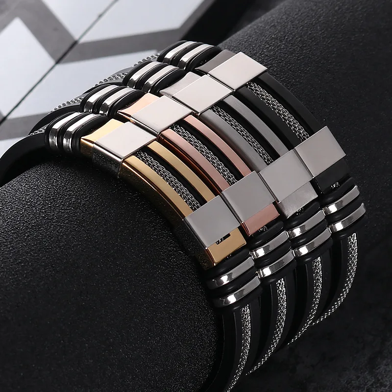 

2019 USA fashion style free sample simple silicone wholesale stainless steel men bracelet