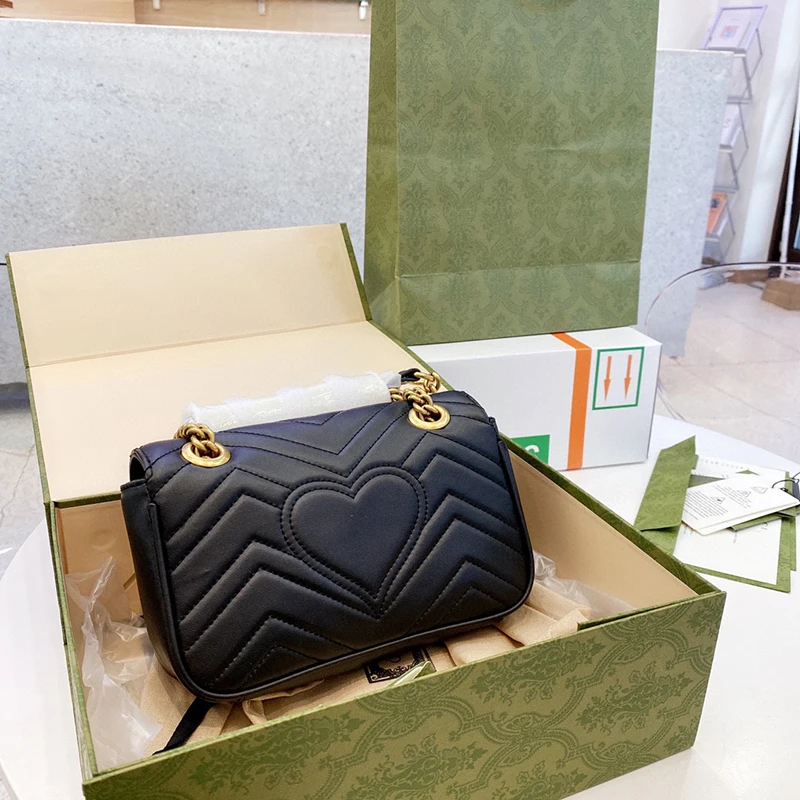 

2022 Hot Sell High Quality designer GG handbags famous brands ladies genuine leather chain bags replicate handbag luxury, Black
