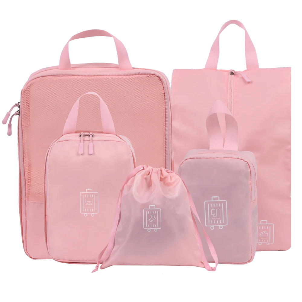 

Manufacturer wholesale new design 5 set Packing Cubes Travel Organizer Luggage Compression Travel Set, Navy / gray / black/ blue/ pink / customized