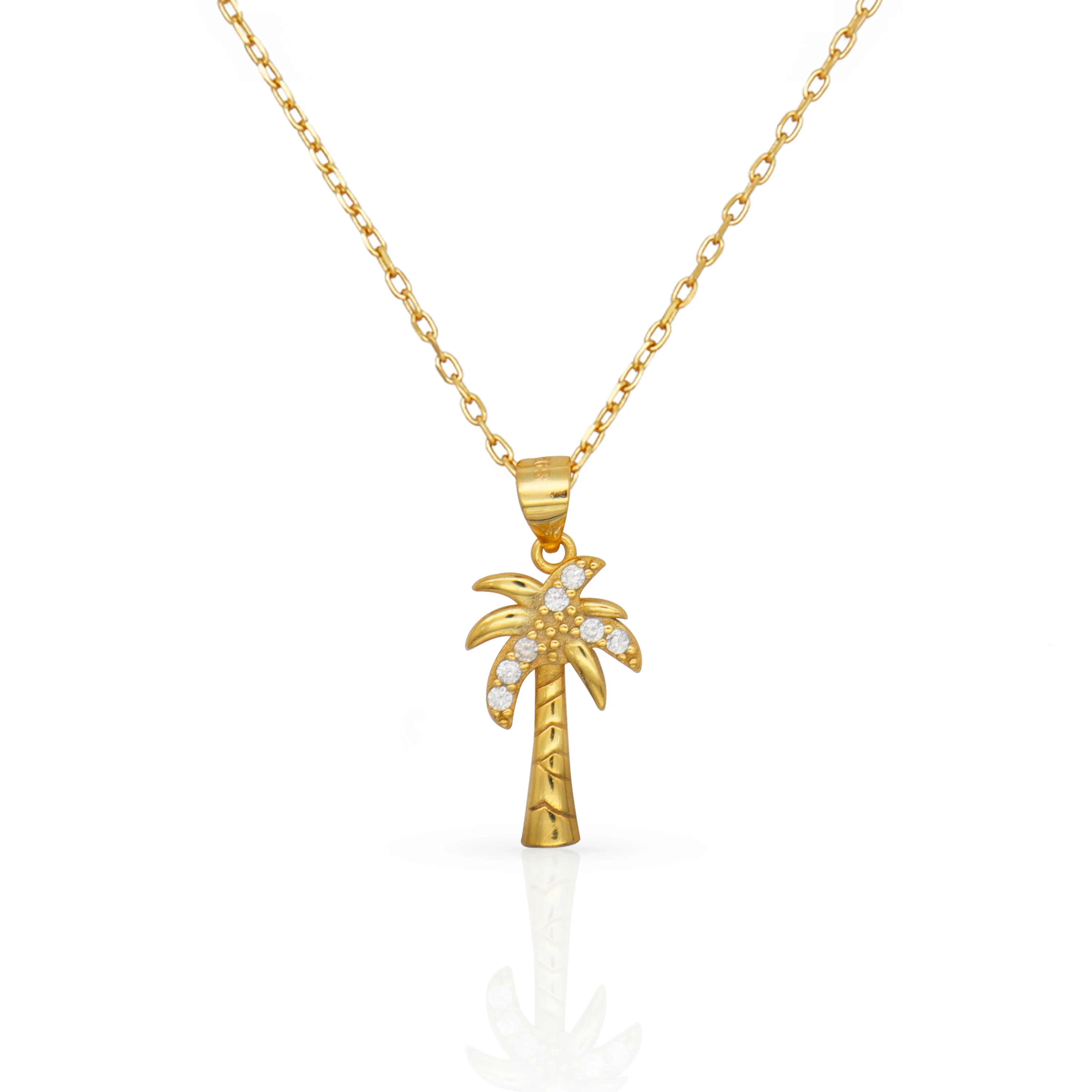 Chris April 925 Sterling silver 18K gold plated  coconut tree necklace with Zircon