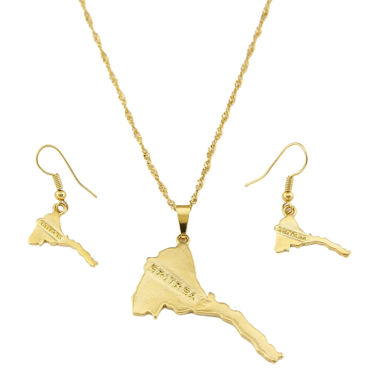 

Gold Color Eritrea Map Pendant Necklaces For Women Map Of Eritrea Habesha Jewelry Set