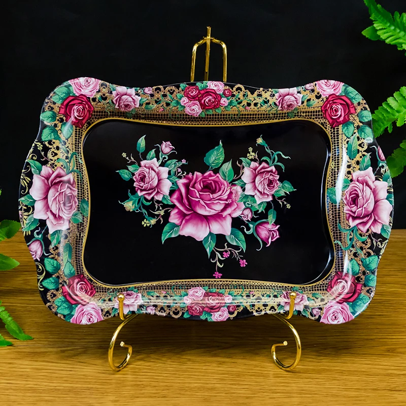 

2021 New Fashion Pattern Printing Metal Gold Tray Size 40x25cm Fruit Serving Tray