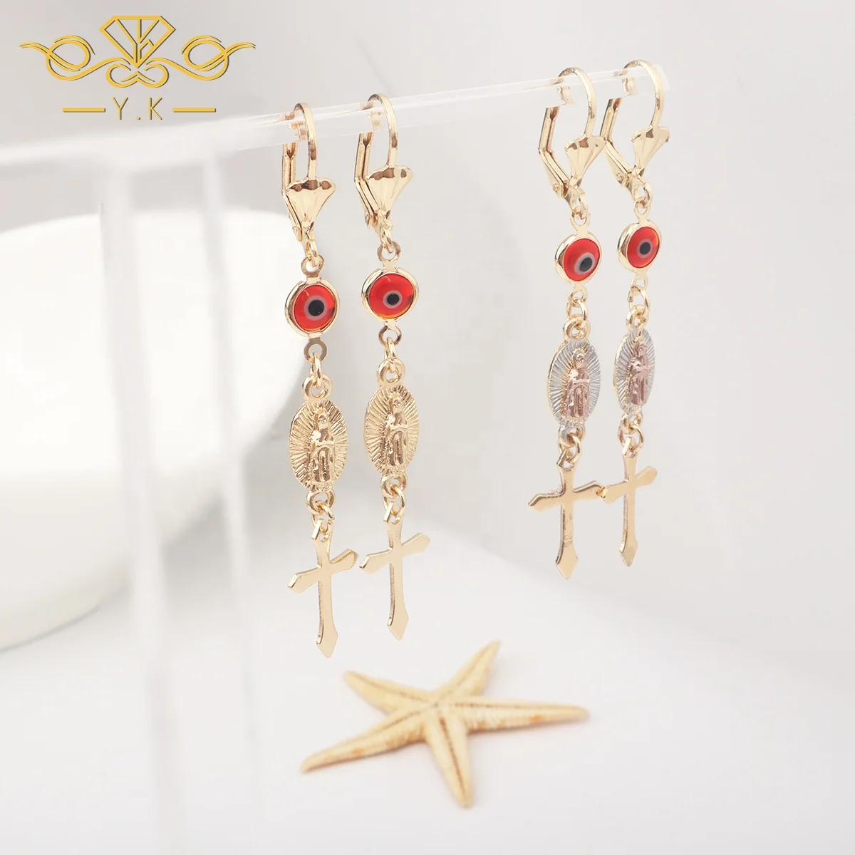 

Turkey Evil Eye Earrings Virgen Mary Cross Trending Long Earrings for Women 2021