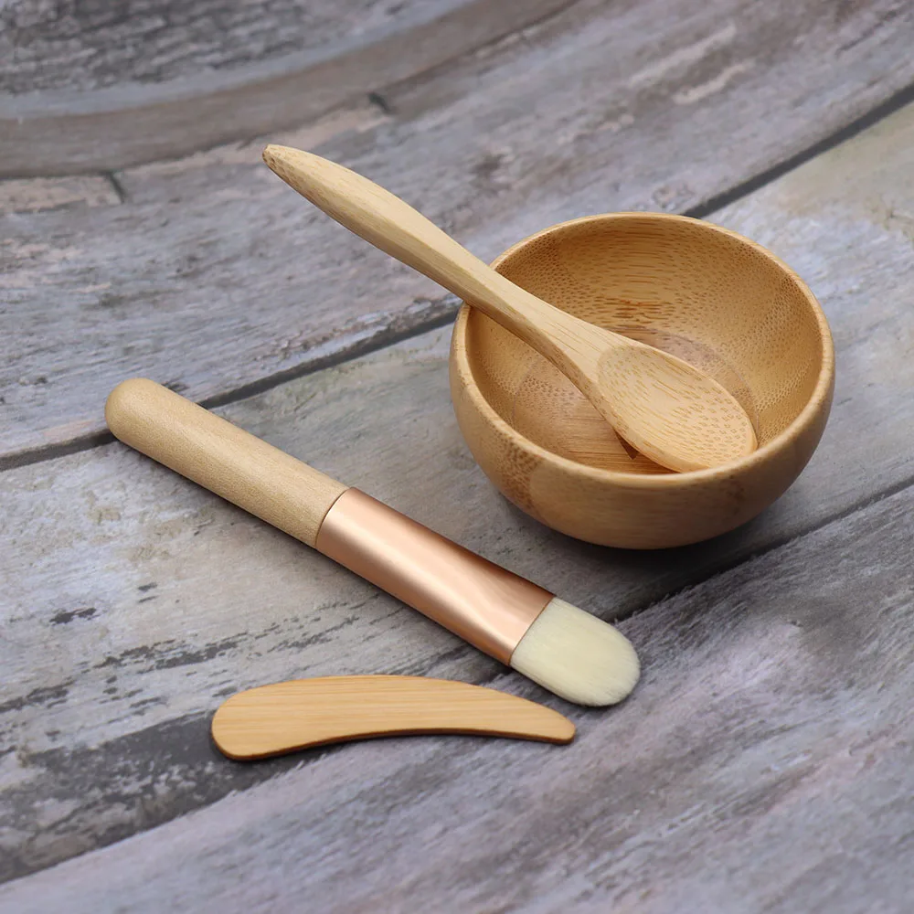 

Eco Friendly Mini DIY Face Skin Care Clay Cream Bamboo Mixing Facial Mask Bowl & Brush Spatula With Spoon Set