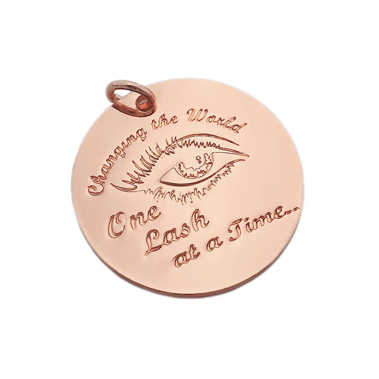 Oil covered protection round shape rose gold custom jewelry tag stamped logo pendant