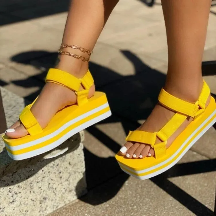 

Summer new arrival 2021 outdoors wedge slippers ladies bandana platform sandals, Pink,yellow