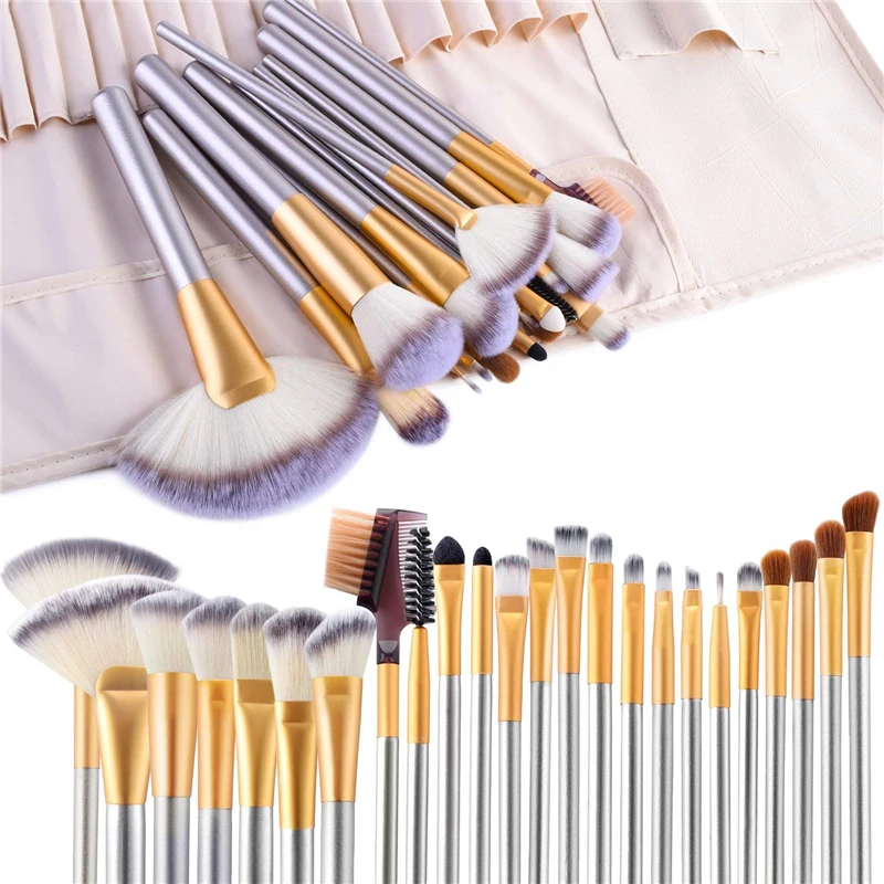 

2021 Factory price wooden handle nylon hair 24pcs cosmetic brush set Kit pinceaux maquillage with bag, Pink, red, black, purple and so on