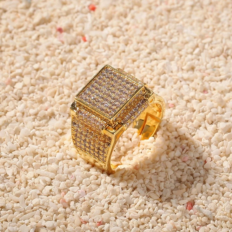 

High quality square exaggerated ring popular brand cool rap jewelry hip hop men's zircon ring