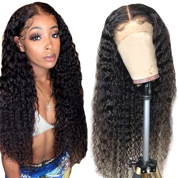

Virgin Cuticle Aligned 13*4 Pre Plucked Lace Frontal Wig Mongolian Kinky Curly Wavy Hair Wig With Baby Hair For Black Women