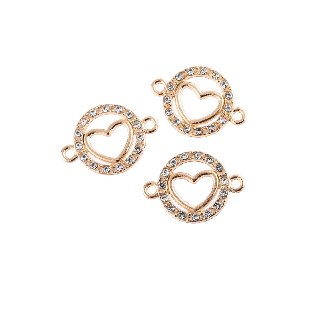 

10pcs Gold Heart crystal set with diamond Connectors Charms Components Accessories for DIY Jewelry Making Wholesale, Picture