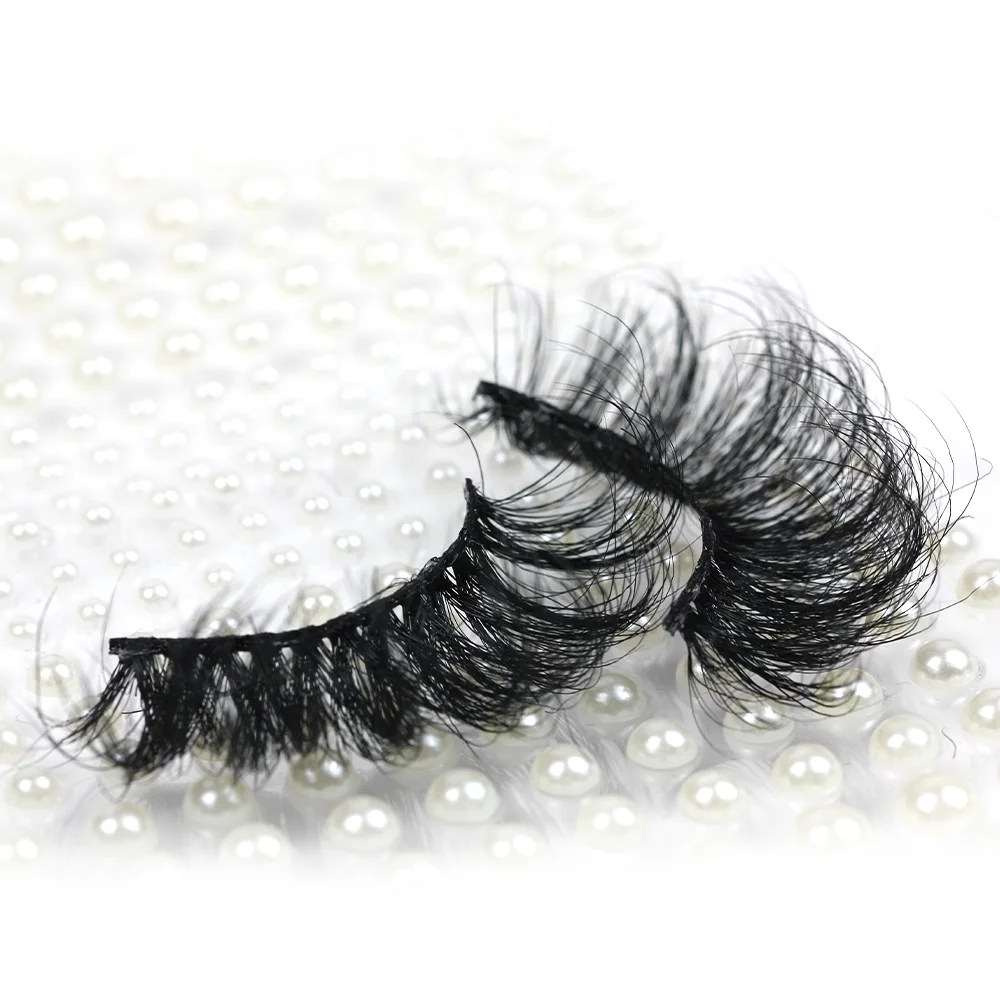 

DSL039 Russian style strip mink eyelash 25mm D curl fluffy eyelash extensions with custom lash box, Natural black