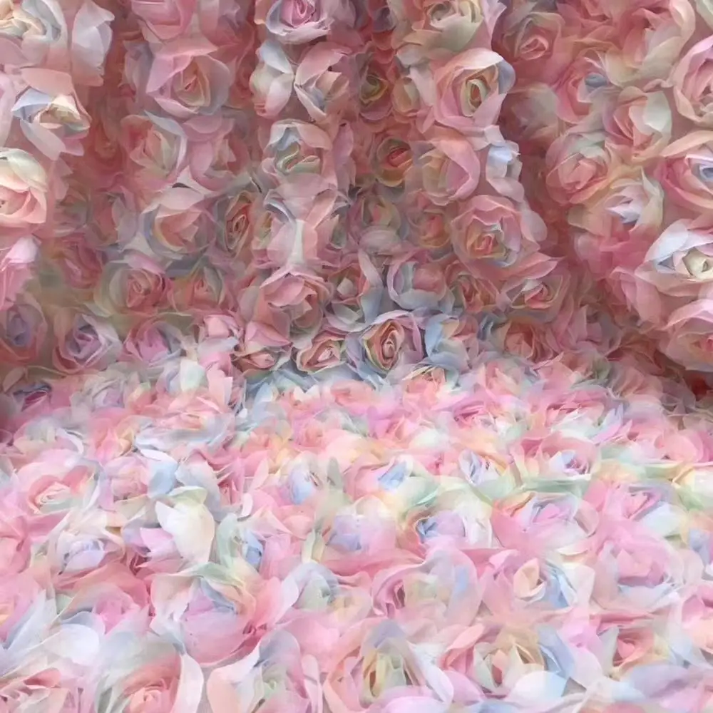 

2020 new arrival pink blue color 3d embroidery lace fabric for wedding bridal dress