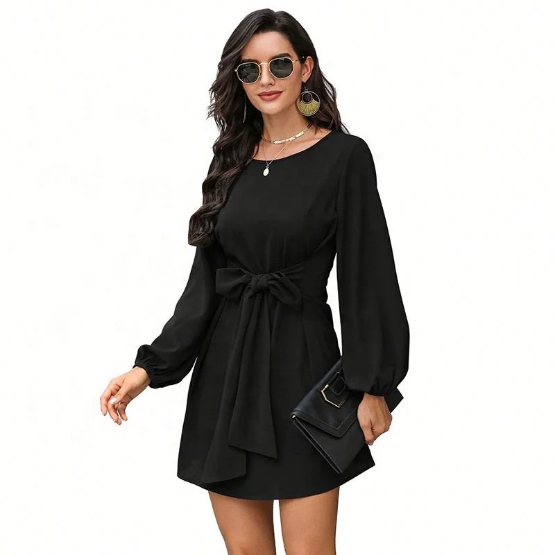 

VOOGUE Autumn /Winter Ladies Bow-Knot Waist Long-Sleeved Ladies Dress ., Shown