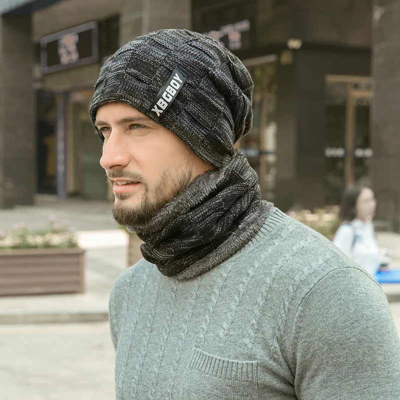 
2020 wholesale men winter knit beanie hat and scarf set 