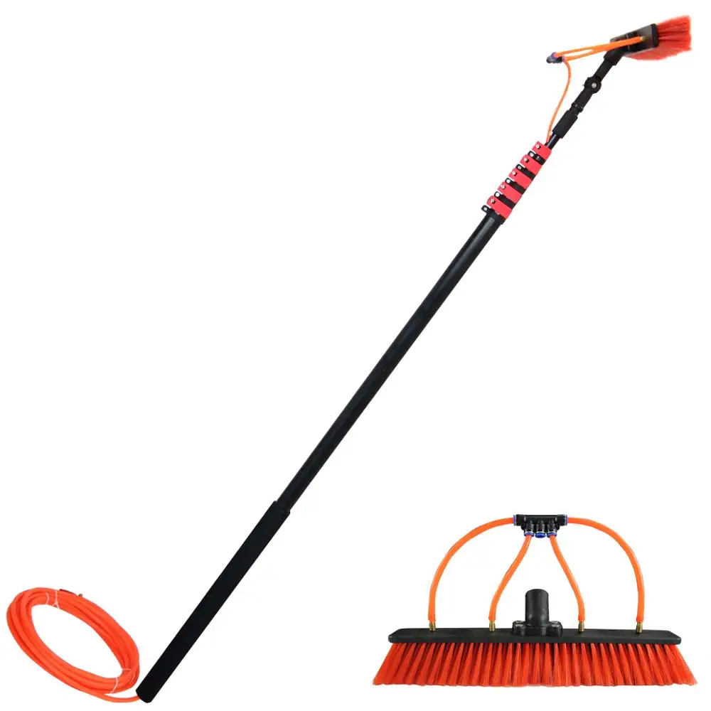 Extenclean telescopic solar panel cleaning tool with aluminum extension water fed pole brush