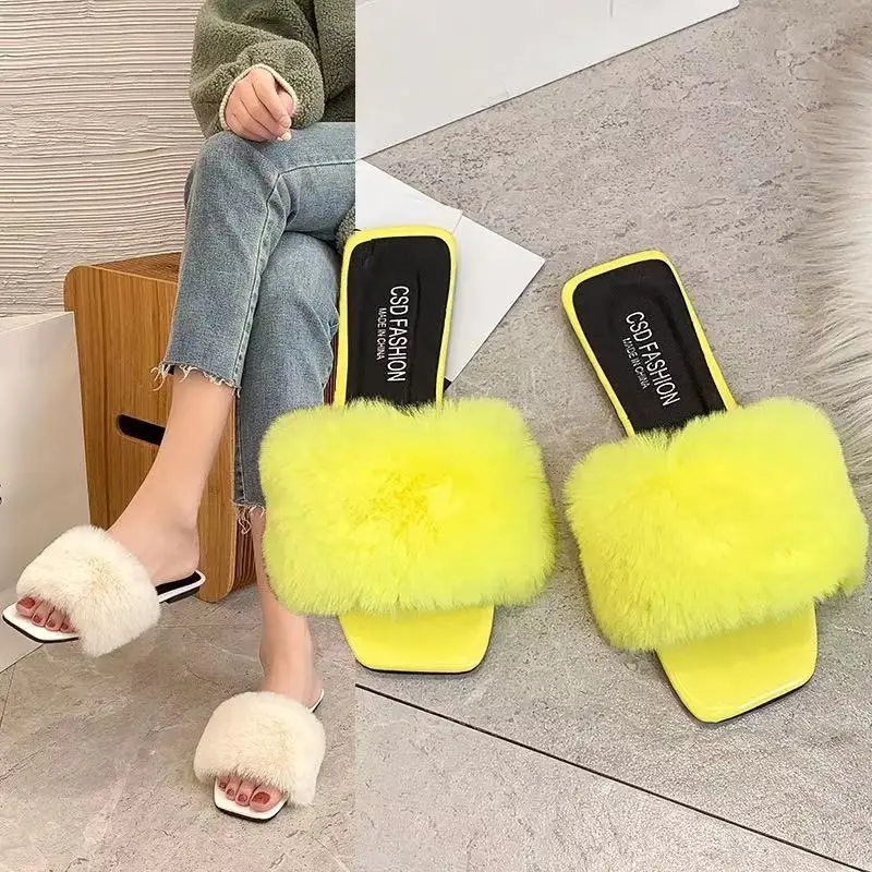 

Pantufla 2021 womens sandals trendy fur slides slip on outdoor casual slippers summer footwear, 3 colors as picture