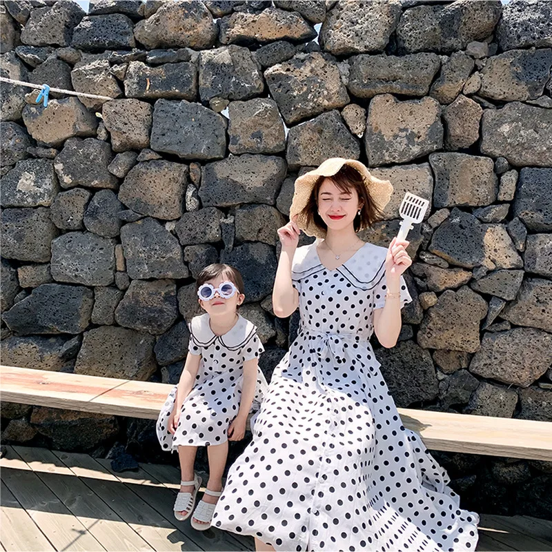 

Hot Selling Custom Design Mother And Daughter Polka Dot Long Dress Princess Dress Parent-Child Outfit Dress, White