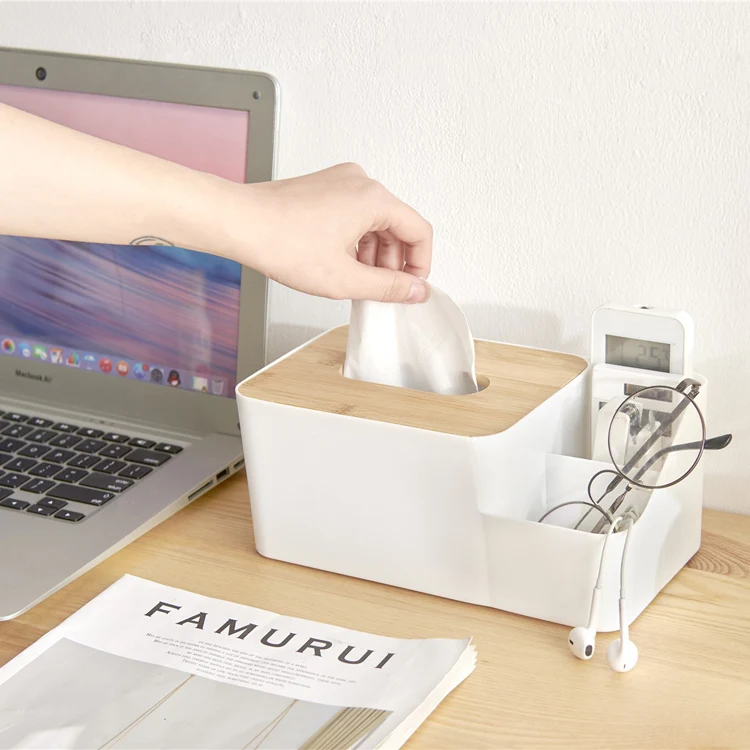 

Multi-function Creative Desktop Organizing Rectangular Plastic Tissue Box, Napkin Holder, Cellphone Storage Box, White