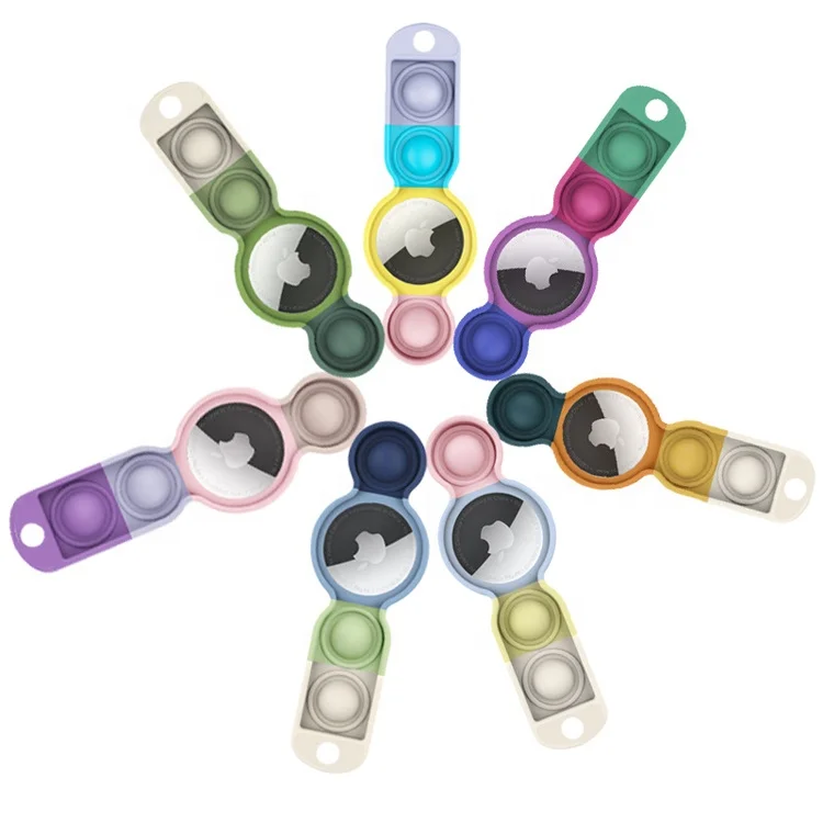 

2021 Shockproof Silicone Airtag Pop it Case Fidget Toy Protective Cover With Keychain Push Bubble Airtags Protector, Various color