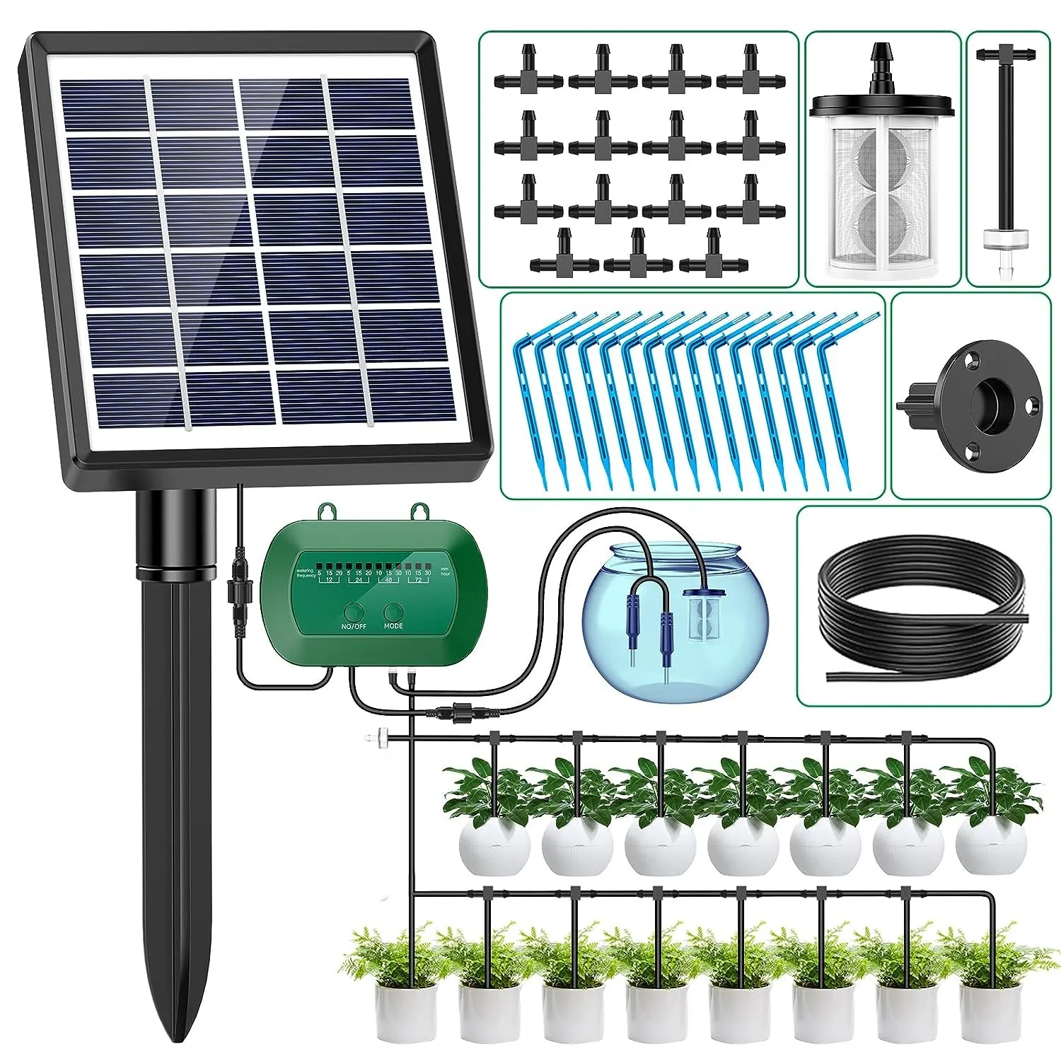 Solar Auto Drip Irrigation System 400mL/min Flow Rate Smart Greenhouse Garden Hydroponics Watering Controller Kit