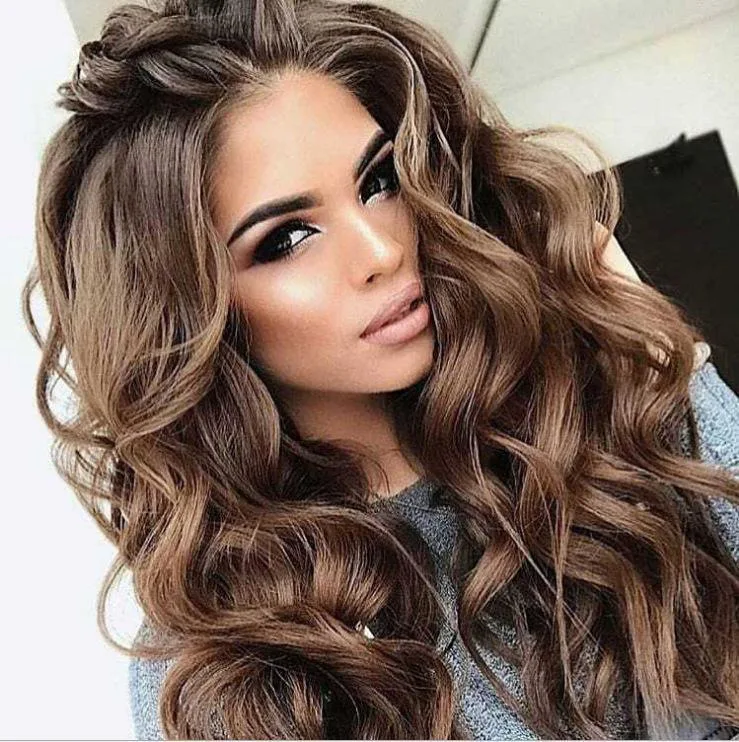 

Synthetic Wigs Brown Long Curly Women's Big Wave Wigs Rose Net Headgear, Pics