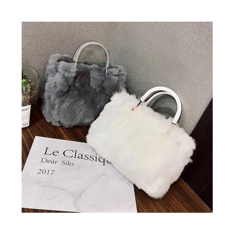 

Luxury Winter Ladies Handbags 2020 Girls Shoulder Chain Tote Bag Plush Trendy Designer Furry Rabbit Fur Bags Women Fluffy Sac