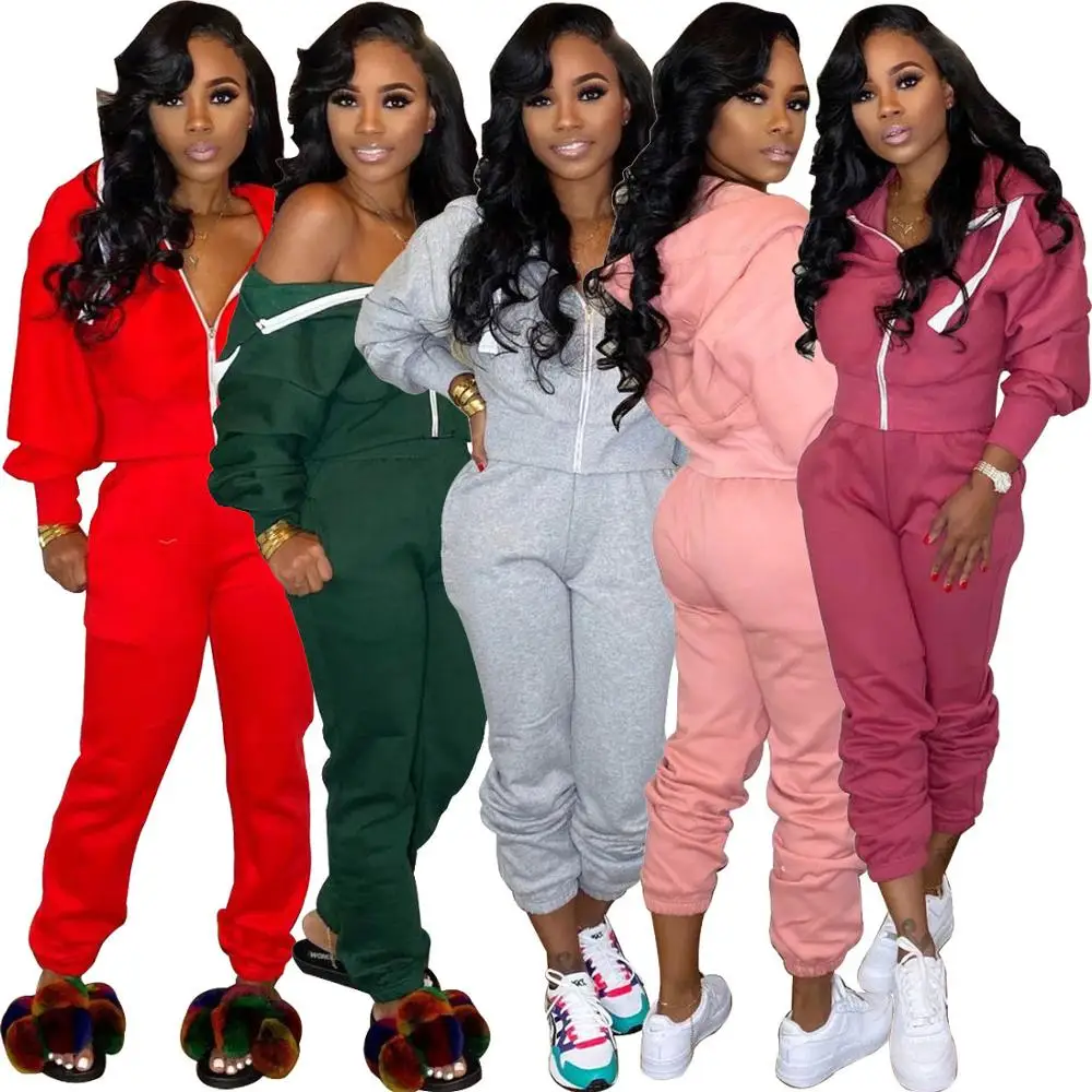 91202-MX55 casual 5 colors 2 piece women hooded jumpsuits for sehe fashion