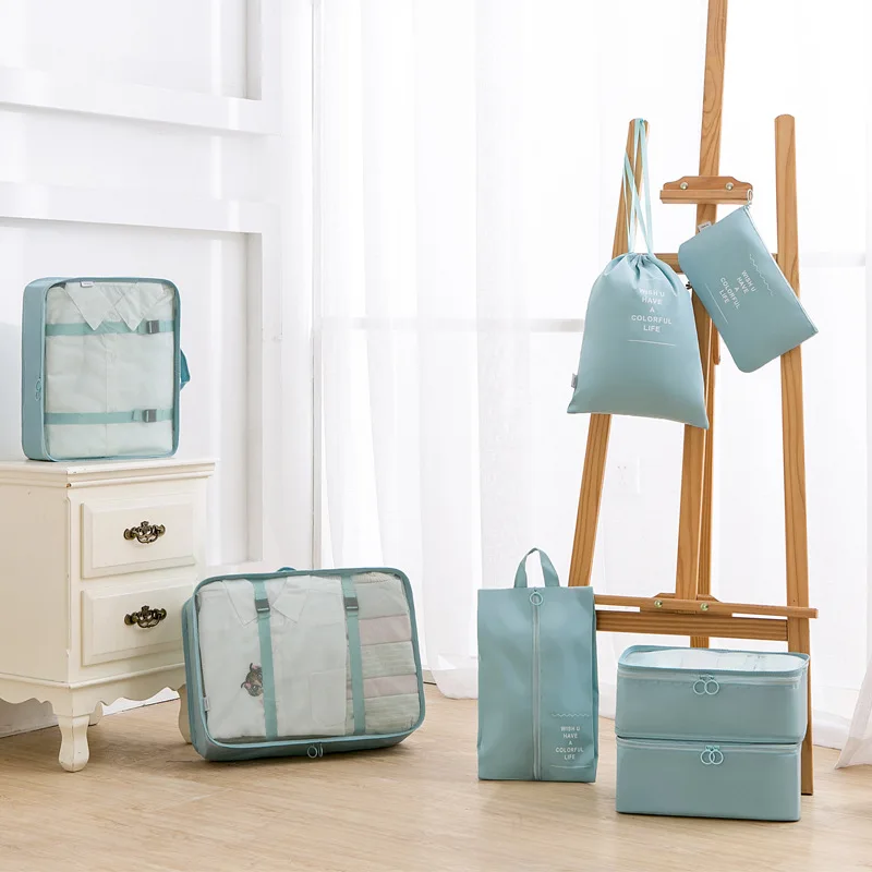 Six-Piece Twill Foldable Travel Storage Bag Suitcase Organizer Single Tier Wardrobe Space Saver for Business Trip