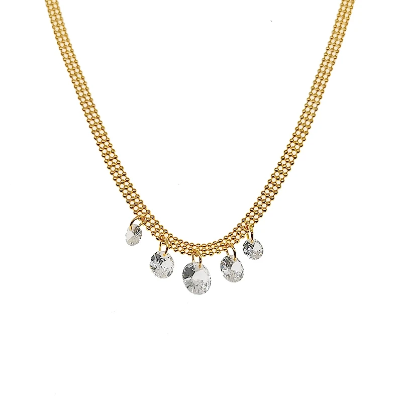 French Style Design 925 Sterling Silver Zircon Pendant Necklace for Women 18K Gold Plated 925 Silver  Beads Chain Necklace