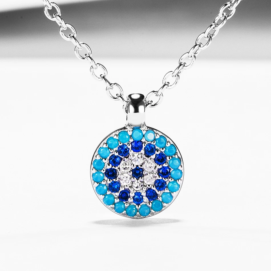 

Authentic 925 Sterling Silver Necklace With Clear CZ Turkey Eye Pendant Necklaces Women Silver Jewelry