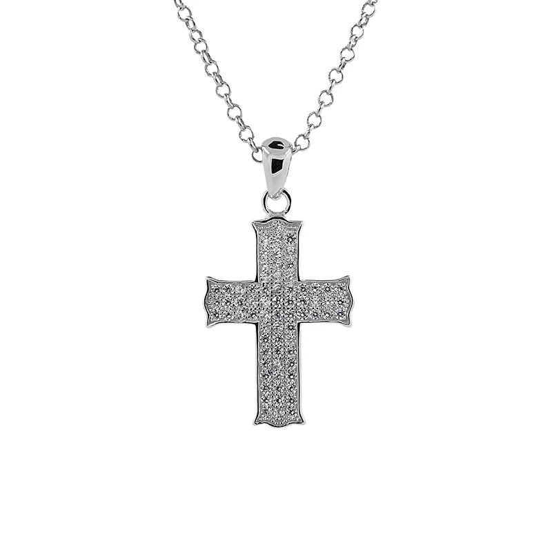 

925 sterling silver jewelry large cross pendant with gold plated charms necklace men