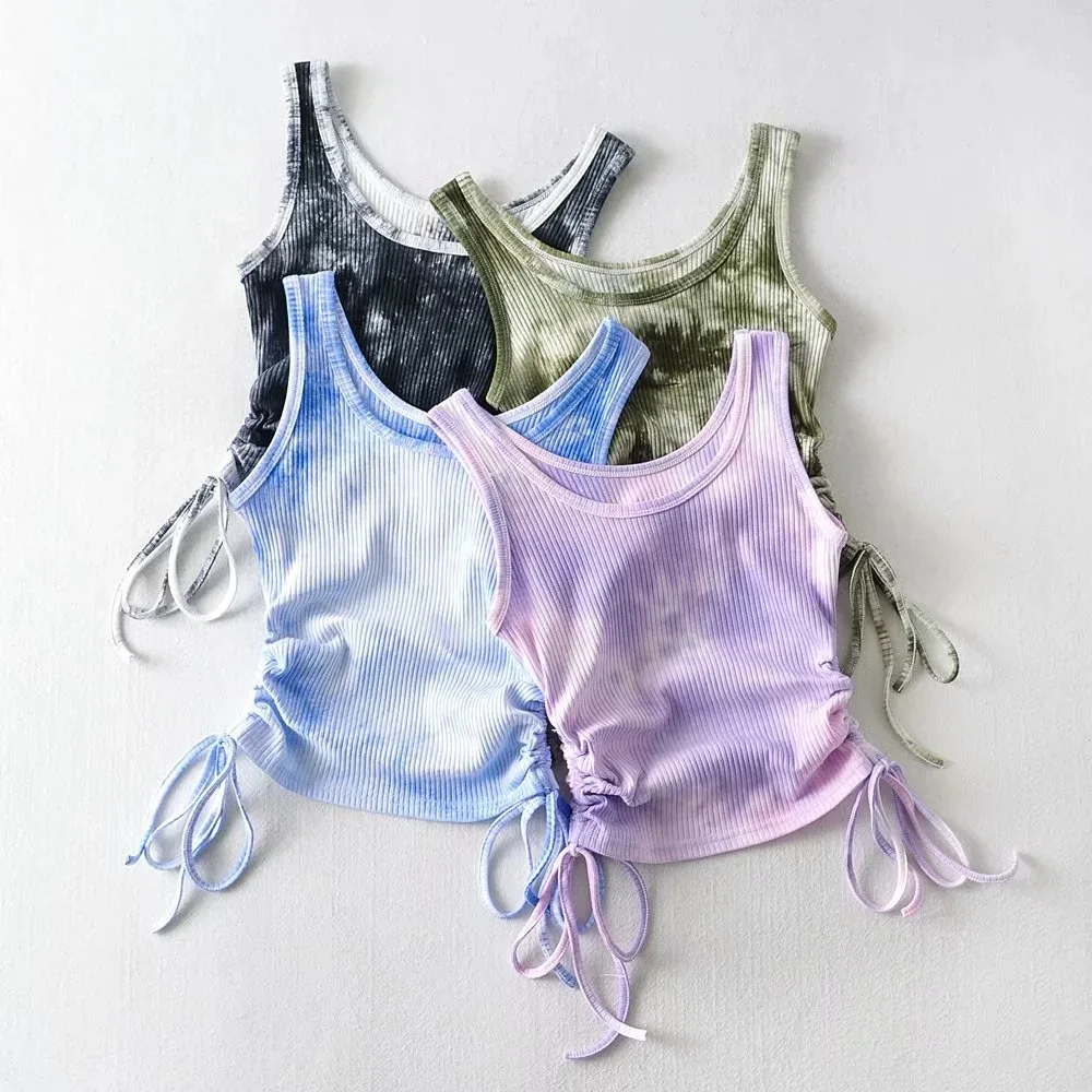 

B54220A Tie-dye print lady sexy summer new fashion drawstring vest tops, Shown