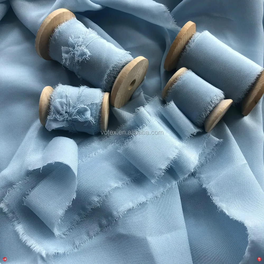 

Factory directly handmade silk ribbon rough edge 25~50mm wide #118baby blue customized size in stock for wedding flower packing, 100colors