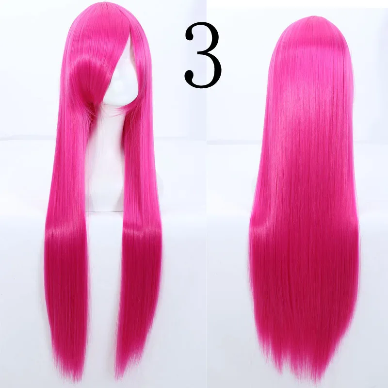

100cm Beautiful Soft Long Straight Pink Color Synthetic Wigs for Party, Pic showed
