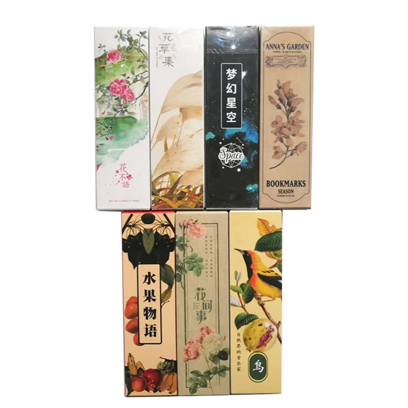 

30pcs/pack 7 designs Fancy Vintage Chinese Style Paper Bookmarks Painting Cards Retro Beautiful Boxed Bookmark Gifts for Kids