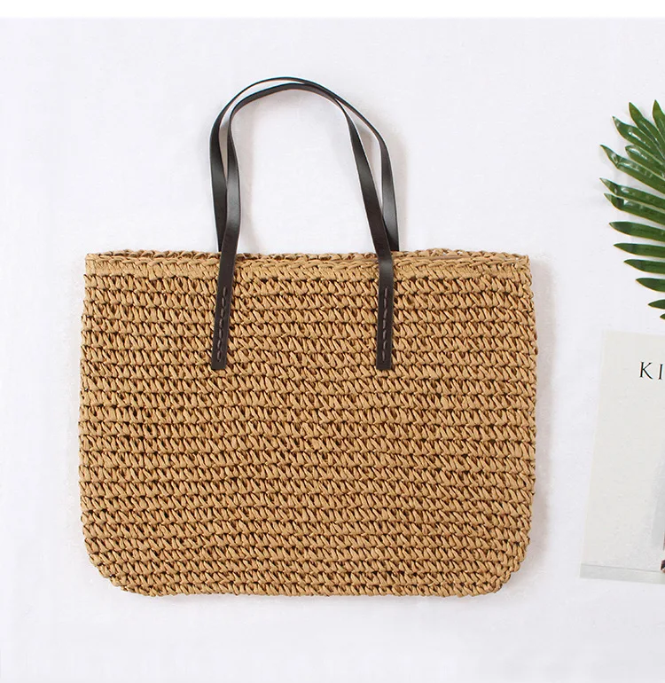 

Wholesale Ladies Cane grass Woven Straw Bag Simple Casual Large Tote Bag Women Handbag Lady's Shoulder Beach Sea Grass Bag, 4 colors