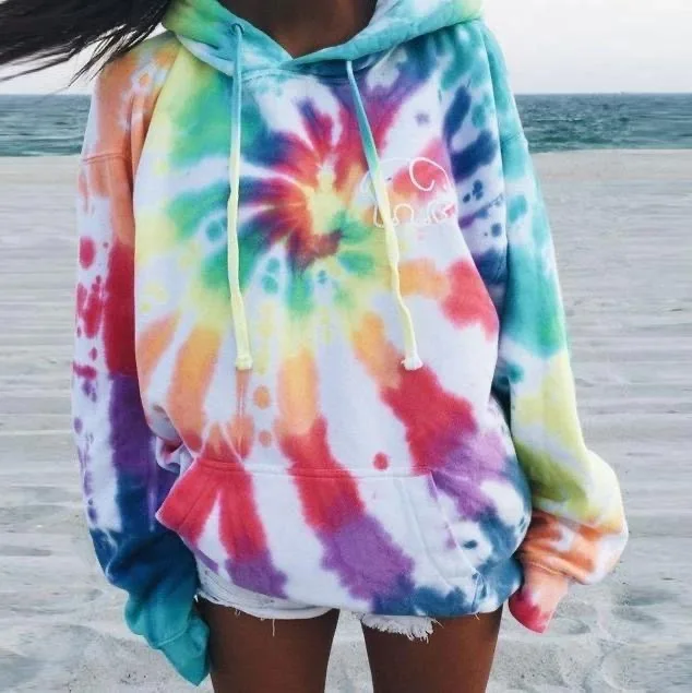 

New Arrival Long-sleeved Printed Sweater Crop Top Woman Sexy Clothing Tie Dye Hoodies, As picture